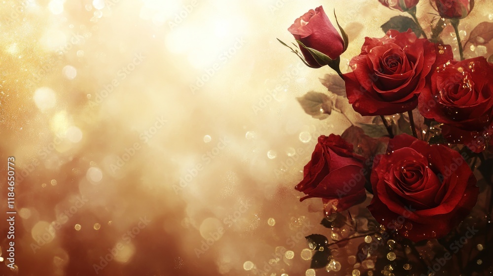 Red Roses with Golden Bokeh Background Red Roses with Golden Bokeh Background