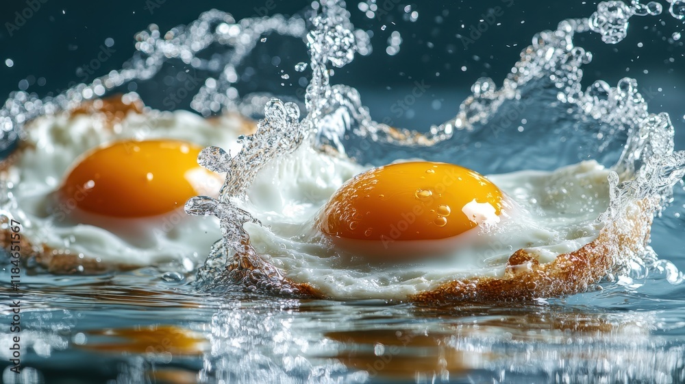 This captivating image captures fried eggs splashing in water, highlighting their vibrant yolks and the dynamic motion that brings energy to the scene. This captivating image captures fried eggs splashing in water, highlighting their vibrant yolks and the dynamic motion that brings energy to the scene.