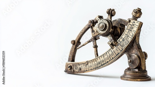 Antique brass astrolabe isolated on white background.