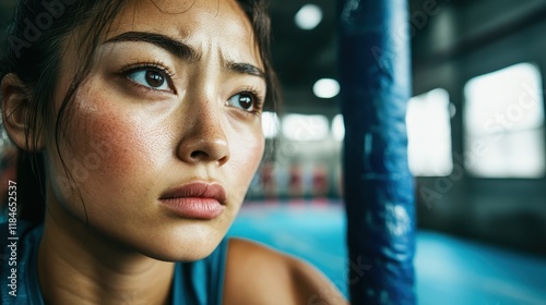 This image captures a moment of intense reflection in a young athlete's eyes, showcasing the commitment and emotional depth involved in pursuing one's sports dreams. photo