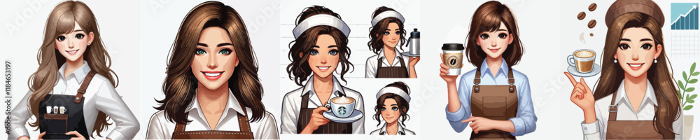set of beautiful coffee barista vector characters smiling set of beautiful coffee barista vector characters smiling