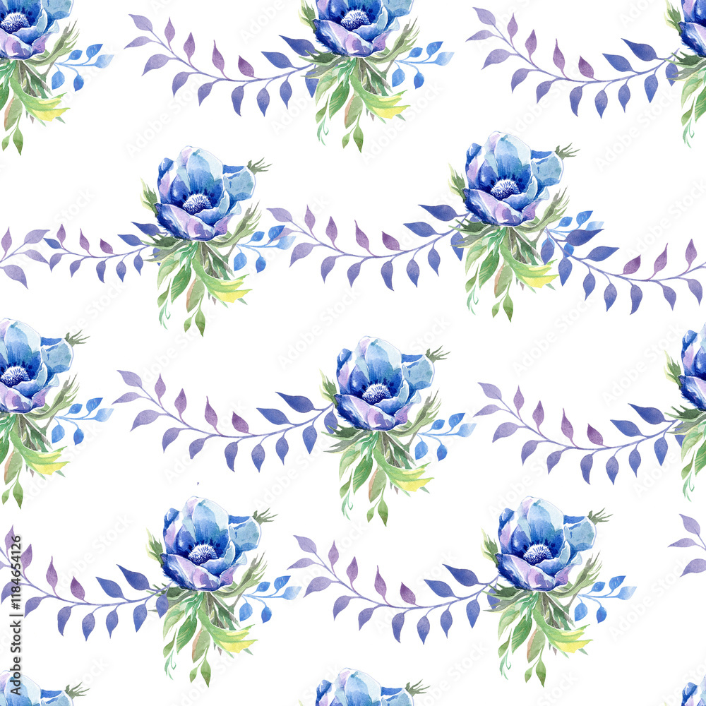 Obraz premium seamless pattern with blue flowers