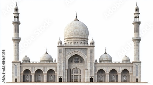 Wallpaper Mural Majestic white mosque with two minarets, intricate details, and large central dome isolated on white background. Torontodigital.ca