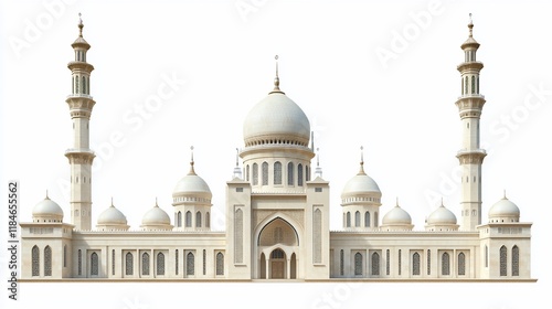 Wallpaper Mural Majestic white mosque with multiple domes and minarets, isolated on white background. (1) Torontodigital.ca