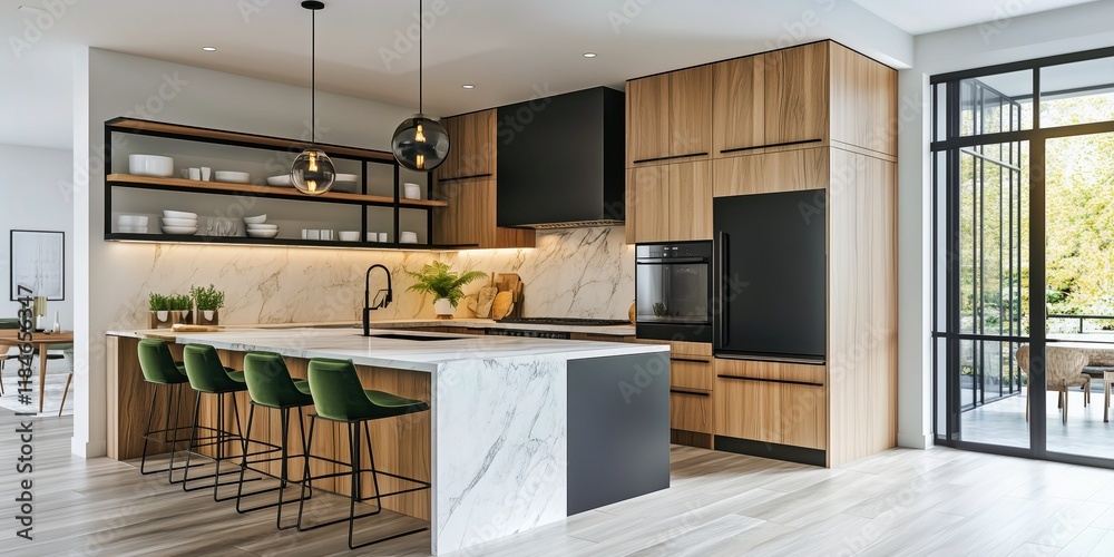 Obraz premium Contemporary Kitchen with Marble and Wood Accents