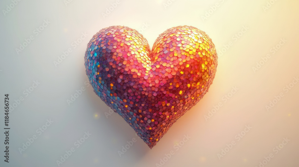 A Heart Made Entirely of Tiny Colorful Mosaic Tiles, Each Reflecting Light Differently to Form a Vibrant Design A Heart Made Entirely of Tiny Colorful Mosaic Tiles, Each Reflecting Light Differently to Form a Vibrant Design