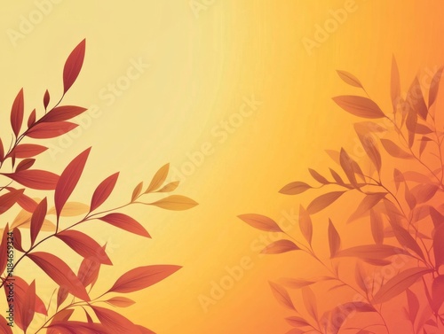 Autumnal foliage against a warm yellow orange backdrop