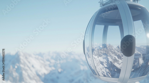 Cable Car Ascending Over Snowy Alps in Switzerland photo