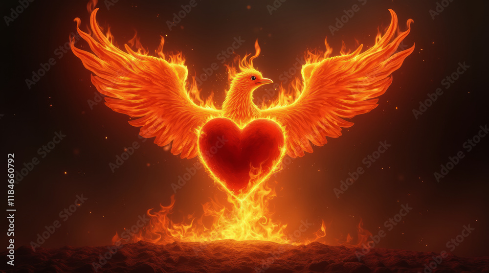 A Heart Engulfed in Roaring Flames Yet Not Consumed by Them, From the Flames a Phoenix Begins to Rise A Heart Engulfed in Roaring Flames Yet Not Consumed by Them, From the Flames a Phoenix Begins to Rise