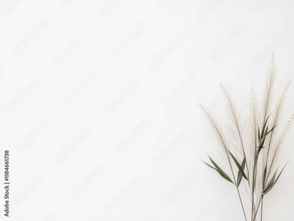 Fototapeta premium Dried Grass and Green Leaves Against White Background