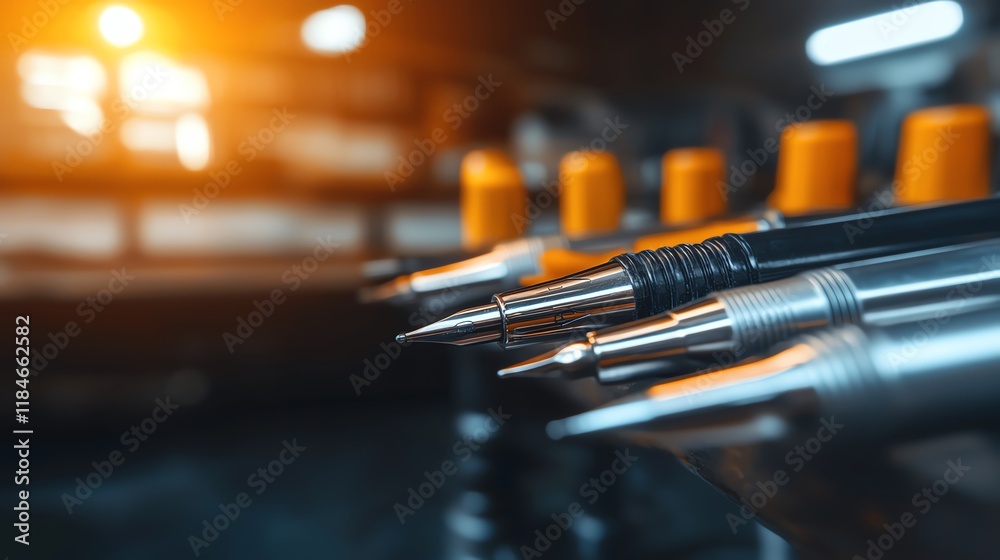 Close-up of pens on a work surface, showcasing creativity and professionalism in a modern workspace. Close-up of pens on a work surface, showcasing creativity and professionalism in a modern workspace.