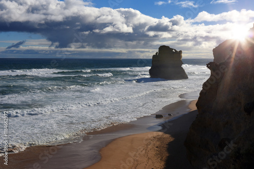 the Twelve Apostles, a collection of limestone stacks off the shore of the Port Campbell National Park, by the Great Ocean Road in Victoria, Australia
 photo