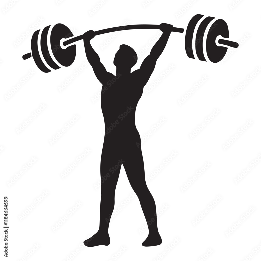Obraz premium Silhouette of a Man Performing a Barbell Overhead Press