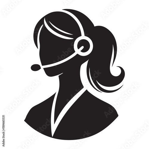 Friendly Woman Silhouette Vector Customer Support with Headset Illustration