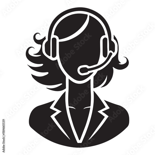 Professional Customer Service with Headset Silhouette Vector Assistance Illustration