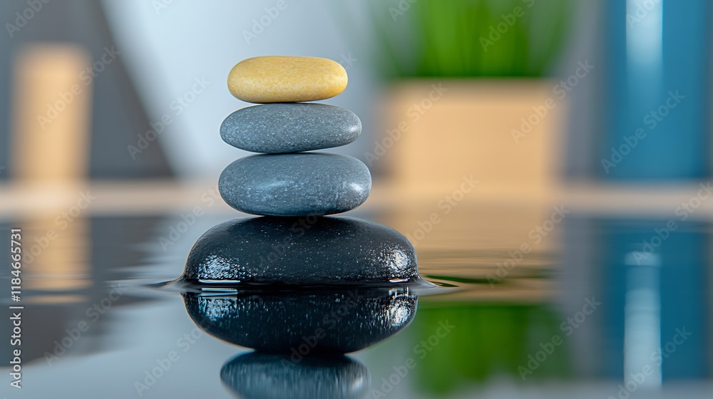 Serene Stacked Stones: Close-Up Photo of Balanced Pebbles Reflecting in Calm Water. AI Generated Serene Stacked Stones: Close-Up Photo of Balanced Pebbles Reflecting in Calm Water. AI Generated