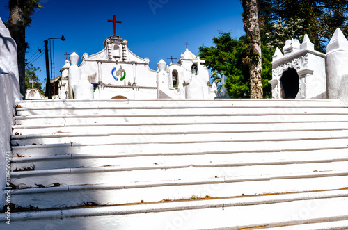 View of the ascent formed by colonial steps, towards the Calvario church, located on the outskirts of the city of Cobán Alta Verapaz. photo