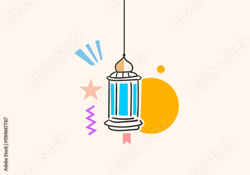 Ramadan Kareem eastern lanterns garland. Muslim ornamental hanging golden lanterns