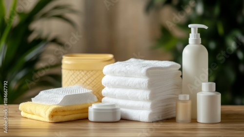 Elegant Bathroom Essentials on a Wooden Table