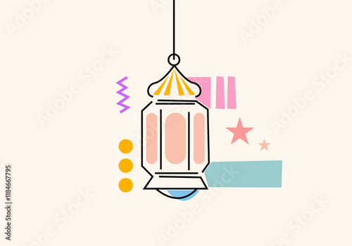 Ramadan Kareem eastern lanterns garland. Muslim ornamental hanging golden lanterns