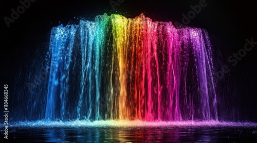Spectacular Rainbow Waterfall Cascading into Dark Pool at Night Magical Nature Scene