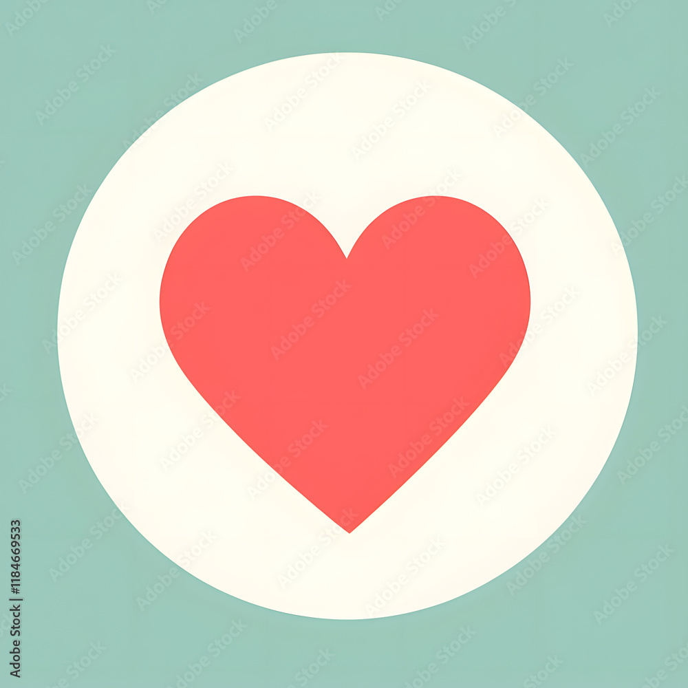 minimalist heart in coral pink within white circle on soft teal background evokes feelings of love and warmth. This design is perfect for various romantic themes minimalist heart in coral pink within white circle on soft teal background evokes feelings of love and warmth. This design is perfect for various romantic themes