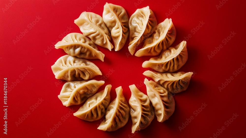 custom made wallpaper toronto digitalDelicious dumplings forming a circle on red background