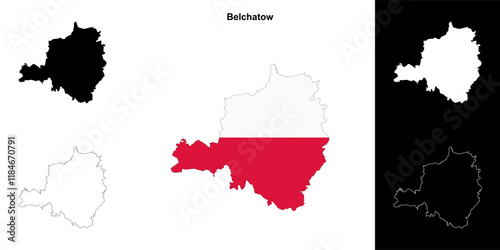 Belchatow county outline map set photo