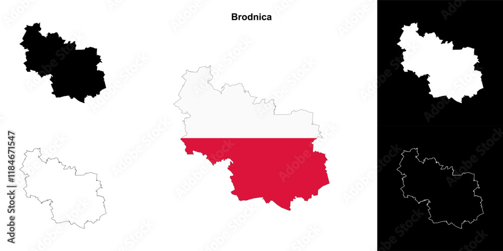 Naklejka premium Brodnica county outline map set
