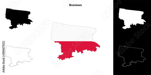 Braniewo county outline map set photo