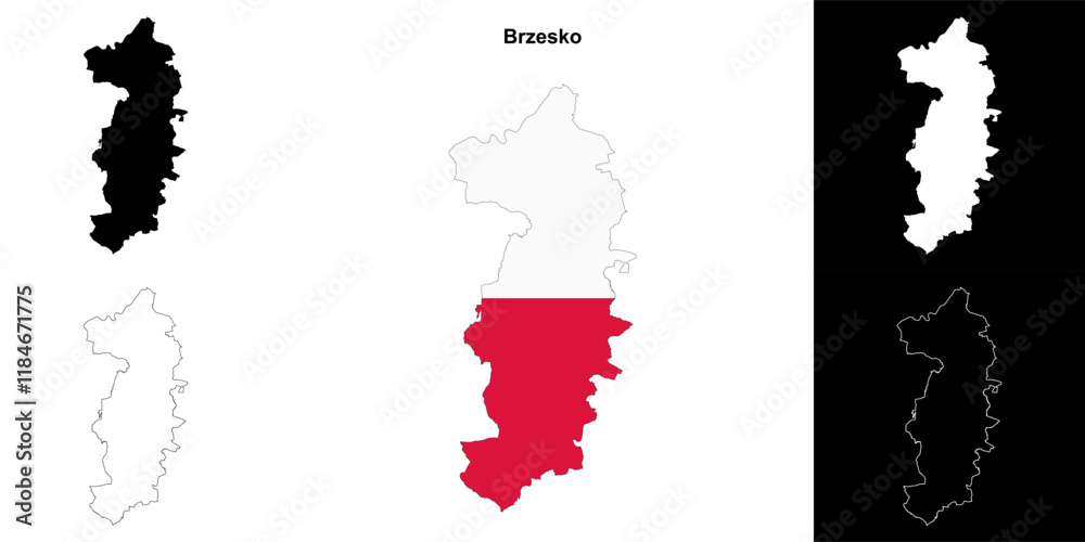 Obraz premium Brzesko county outline map set