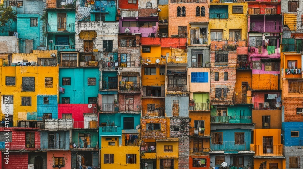 Colorful, densely packed apartment buildings. Colorful, densely packed apartment buildings.