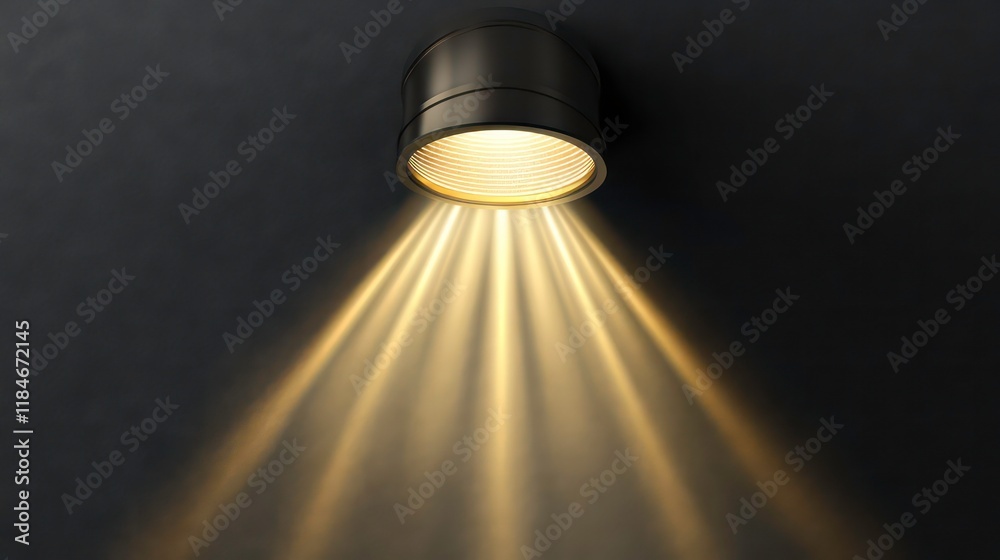 A single spotlight illuminates a dark surface with warm, radiant beams. A single spotlight illuminates a dark surface with warm, radiant beams.