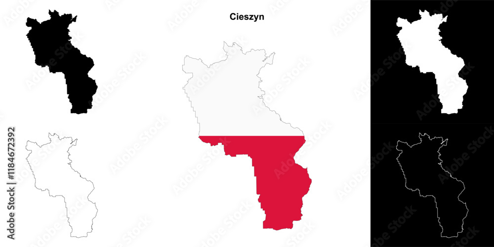 Obraz premium Cieszyn county outline map set