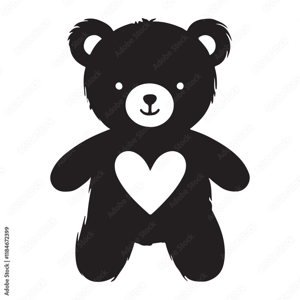 Obraz premium Cute Fluffy Teddy Bear Silhouette Illustration with Heart