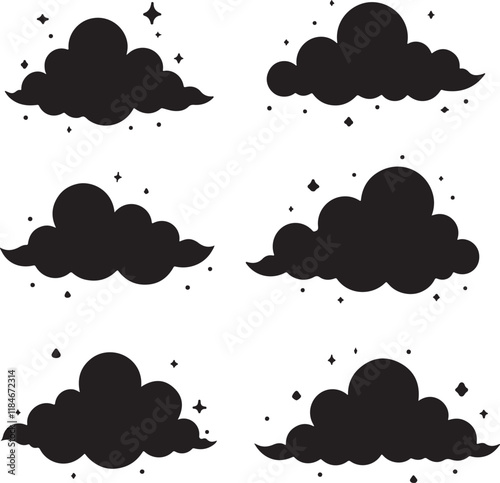 Cloud vector graphic design. A set of clouds illustration in the sky in black silhouette.