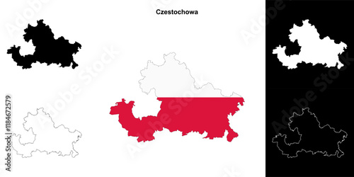 Czestochowa county outline map set