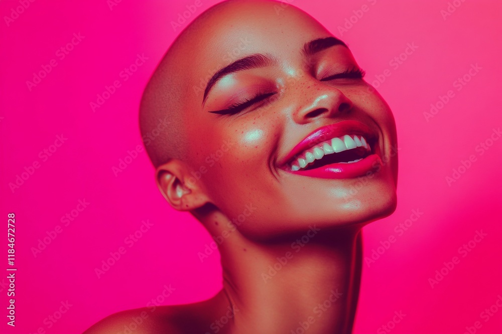 Attractive happy mixed-race girl - for ads, poster and social media use. Short coiffure - bald head - no hair. Commercial ad campaign visual idea art. Commercial ad shot. Short hair beauty. Attractive happy mixed-race girl - for ads, poster and social media use. Short coiffure - bald head - no hair. Commercial ad campaign visual idea art. Commercial ad shot. Short hair beauty.