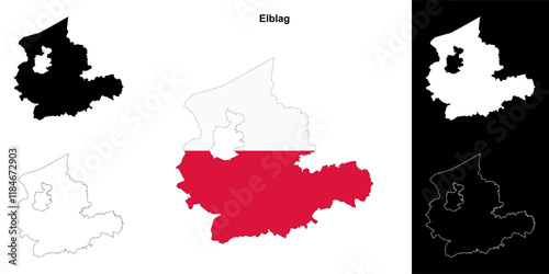 Elblag county outline map set