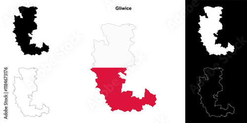 Gliwice county outline map set