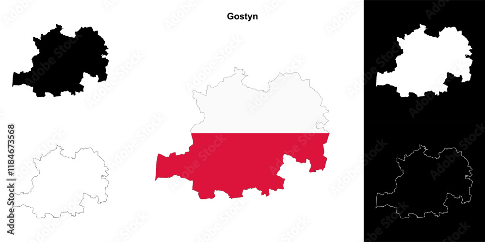 Fototapeta premium Gostyn county outline map set