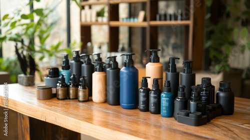 Elegant Display of Premium Skincare Products on a Wooden Table