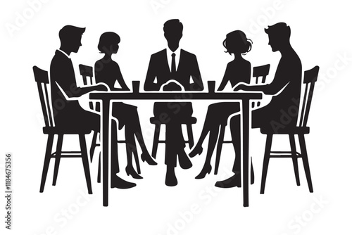 People Sitting Around a Table Silhouette Illustration