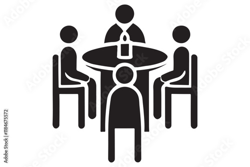 Family Gathering Around Table Silhouette Icon