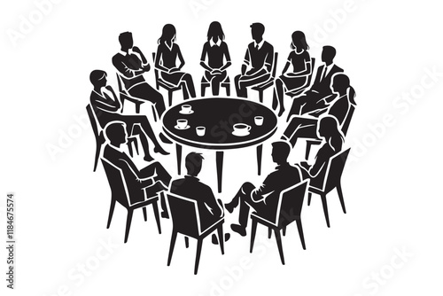 Group of People in Round Table Discussion Silhouette Illustration