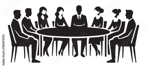 Business People Meeting Around Round Table Silhouette