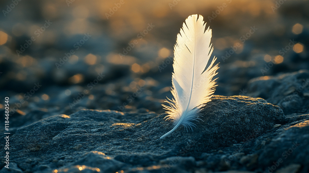 A single bird feather rests delicately on cracked stone, representing fragility amidst strength with blurred empty space on the side evoking a sense of chaos and contrast
A single bird feather rests delicately on cracked stone, representing fragility amidst strength with blurred empty space on the side evoking a sense of chaos and contrast