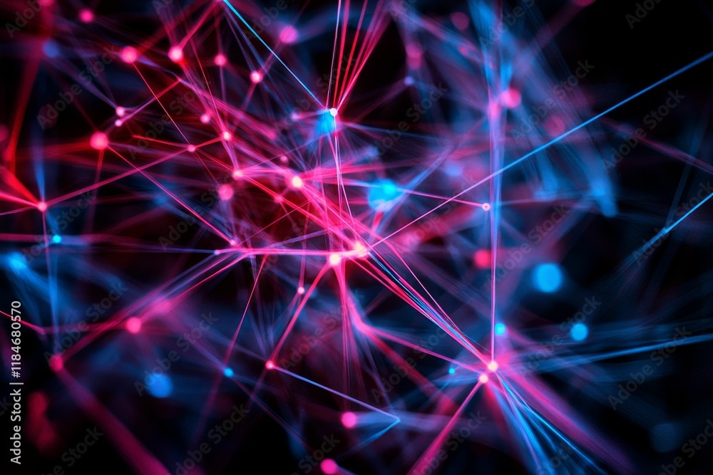 Fototapeta premium Illuminated network: glowing lines, nodes, abstract.