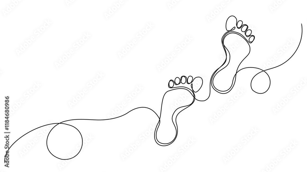 animated continuous single line drawing of footprints, line art animation
