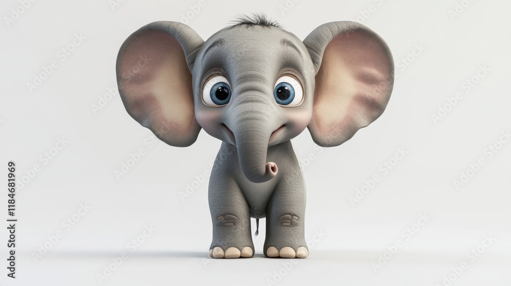 Adorable baby elephant with big ears and blue eyes, standing on a white background, perfect for children's book illustrations Adorable baby elephant with big ears and blue eyes, standing on a white background, perfect for children's book illustrations
